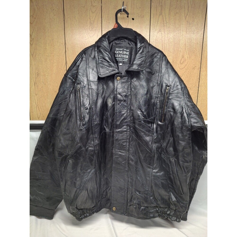 Men's Vintage Maxam Italian Mosaic Blk Leather Jacket Unique Patchwork Rare XXL